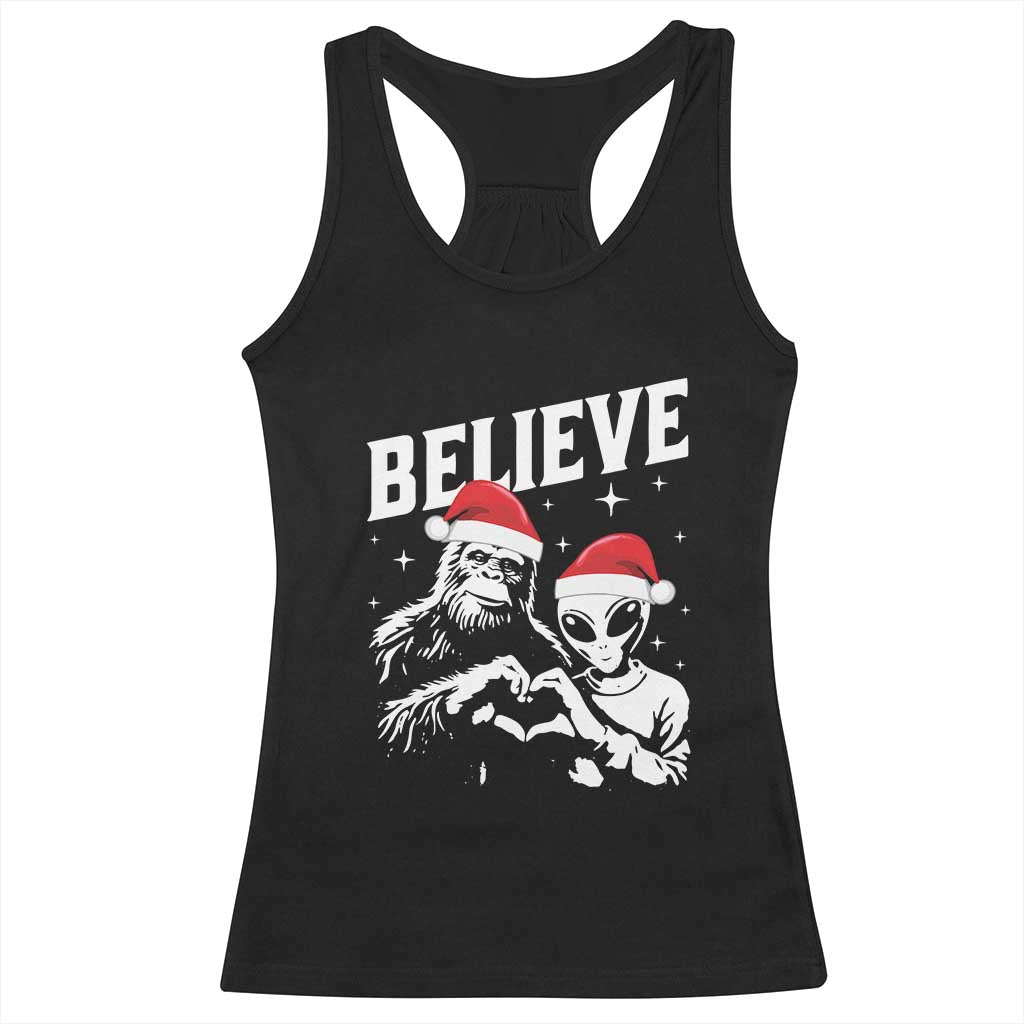 Alien And Bigfoot Christmas Racerback Tank Top