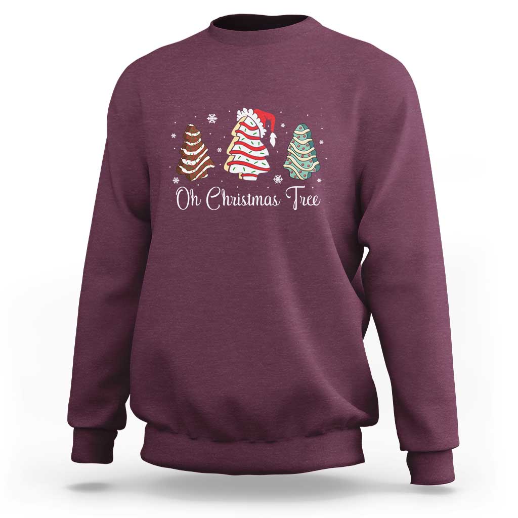 Maroon Christmas tree graphic sweatshirt with Santa and decorated trees on front