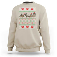 Sand crewneck sweatshirt with festive raccoon ugly Christmas graphic