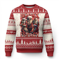Red Christmas sweater with 'Big Nick Energy' graphic and festive snowflake border