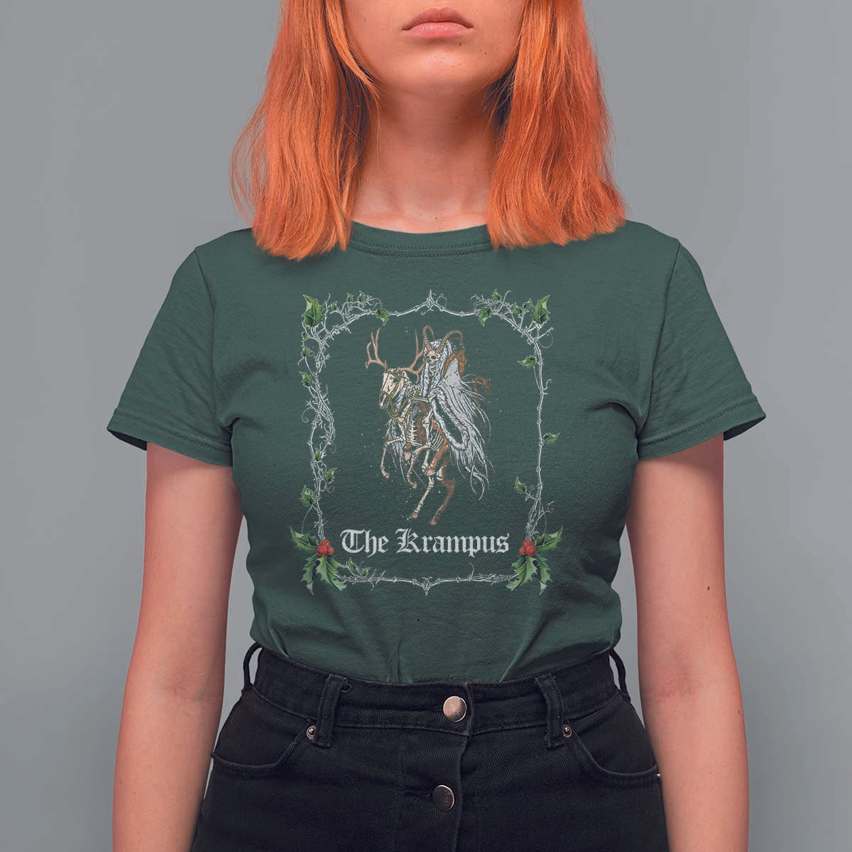 Christmas Krampus T Shirt For Women Goth Xmas Krampus Reindeer Skull Ugly Sweater Evil Pajama - Wonder Print Shop