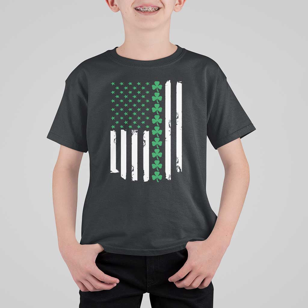 Vintage St. Patricks Day American Flag Shamrocks T Shirt For Kid