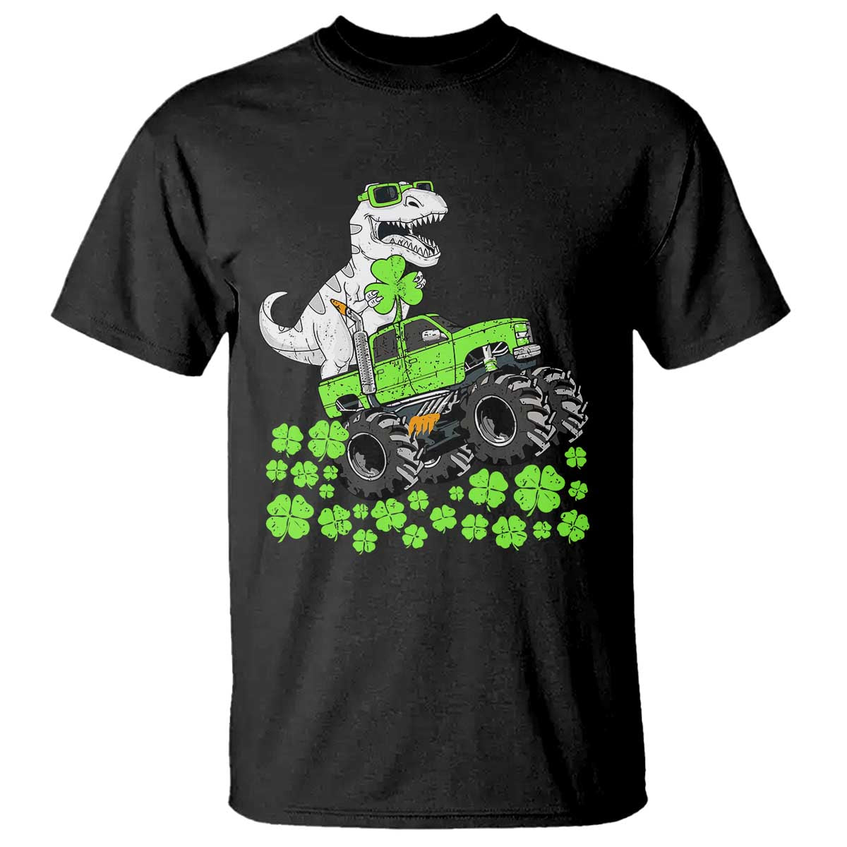 Lucky St Patricks Day Toddler Boys T Shirt T Rex Dino Riding Monster Truck Shamrock