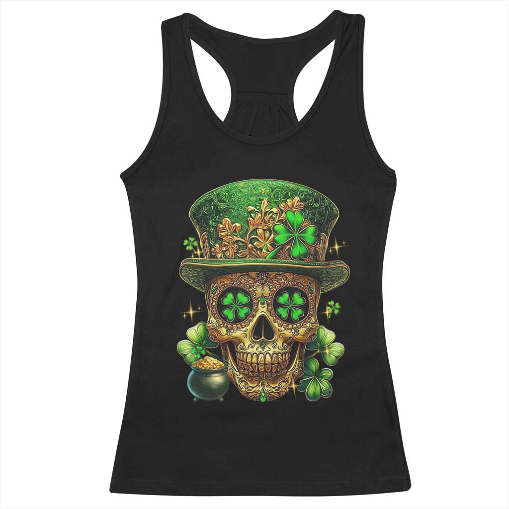 Sugar Skull St Patrick Day Racerback Tank Top De Los Muertos Lucky Shamrock