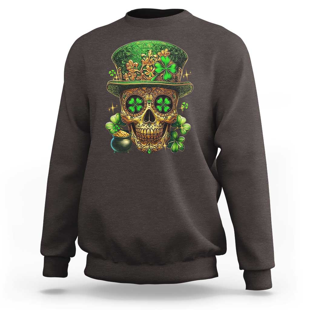 Sugar Skull St Patrick Day Sweatshirt De Los Muertos Lucky Shamrock