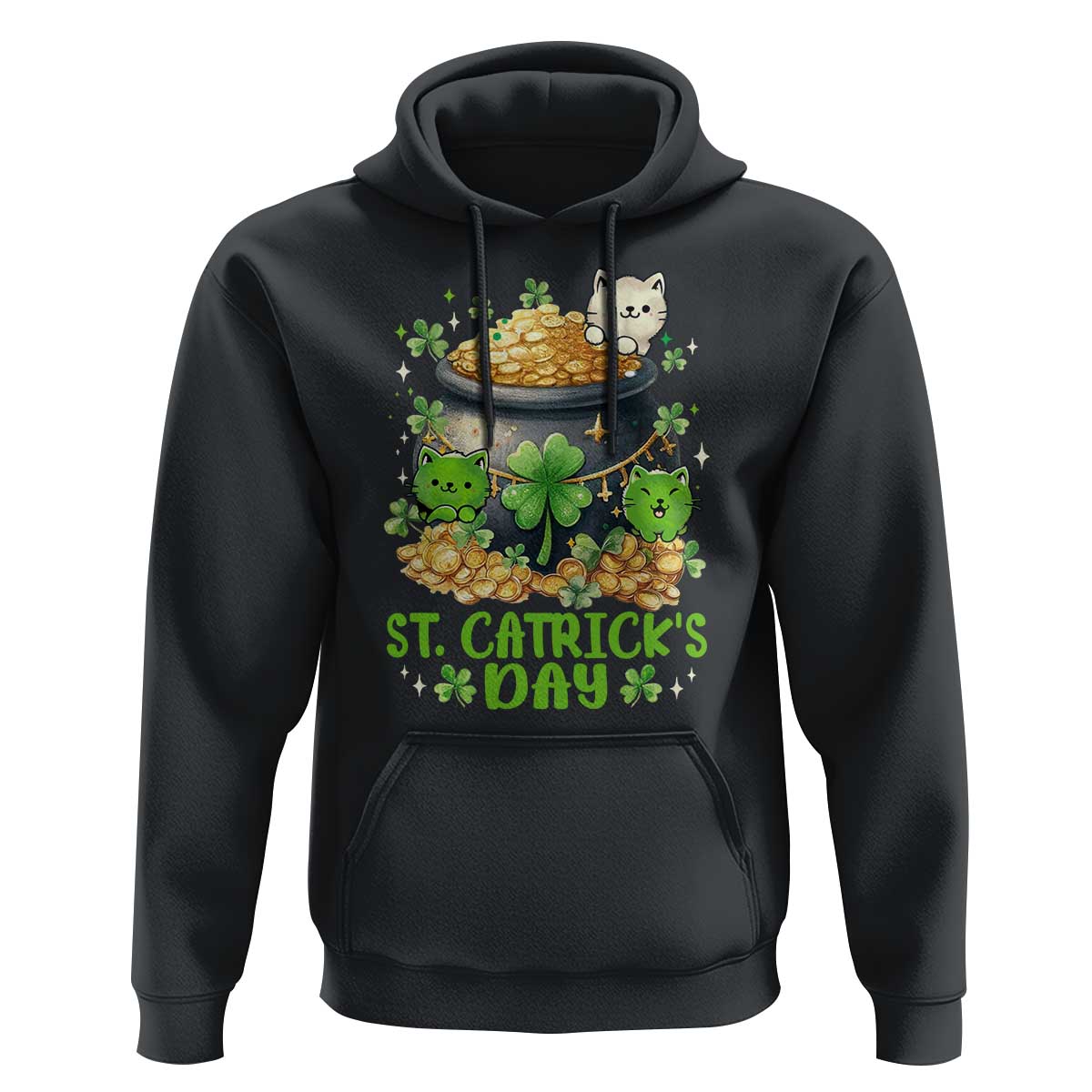 Cats St Patricks Day Hoodie Pot Of Gold Kitty Lover Lucky Irish