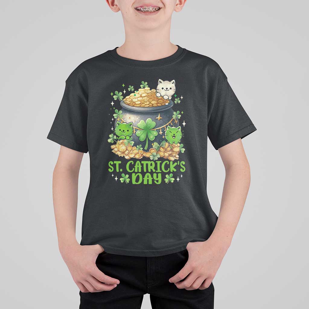 Cats St Patricks Day T Shirt For Kid Pot Of Gold Kitty Lover Lucky Irish