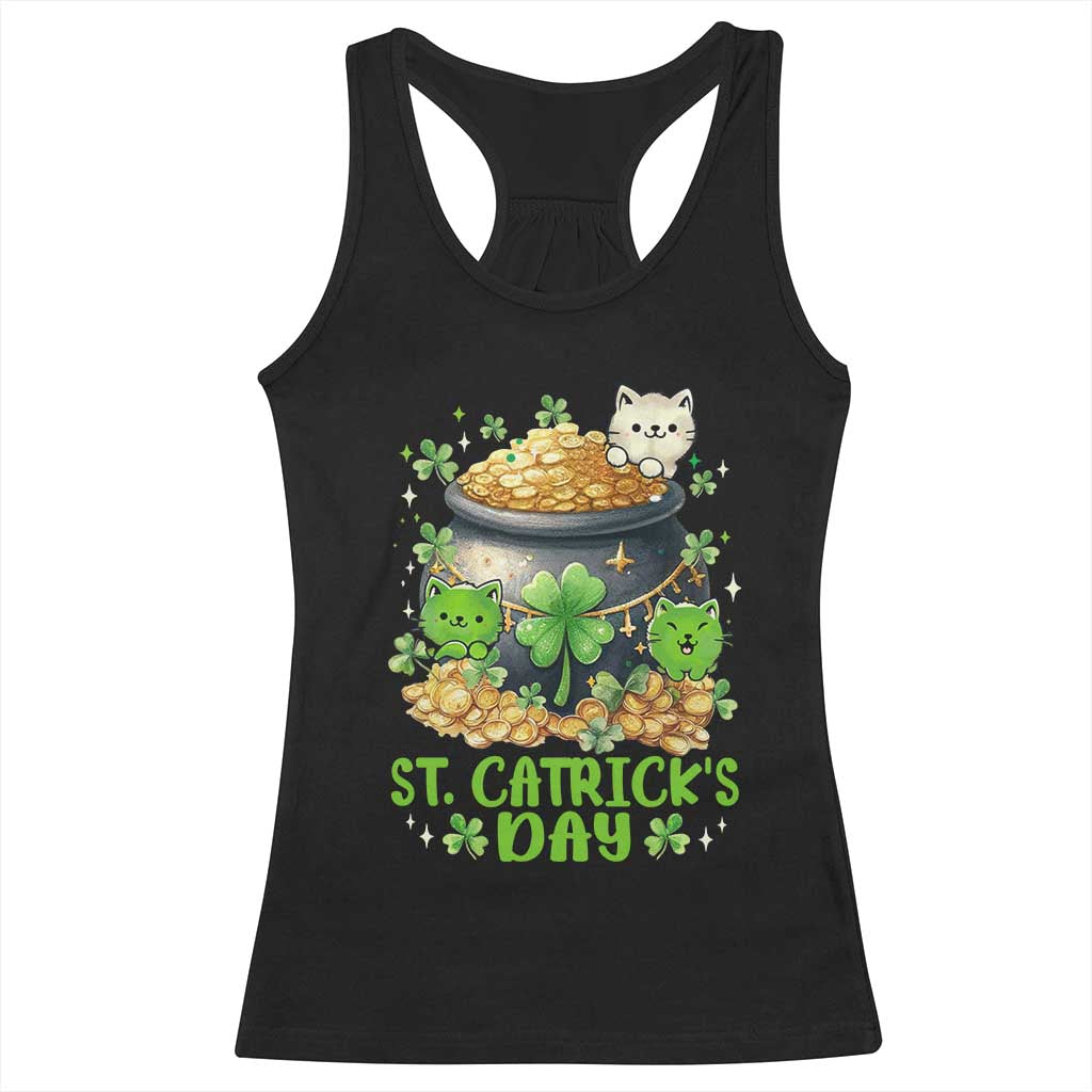 Cats St Patricks Day Racerback Tank Top Pot Of Gold Kitty Lover Lucky Irish