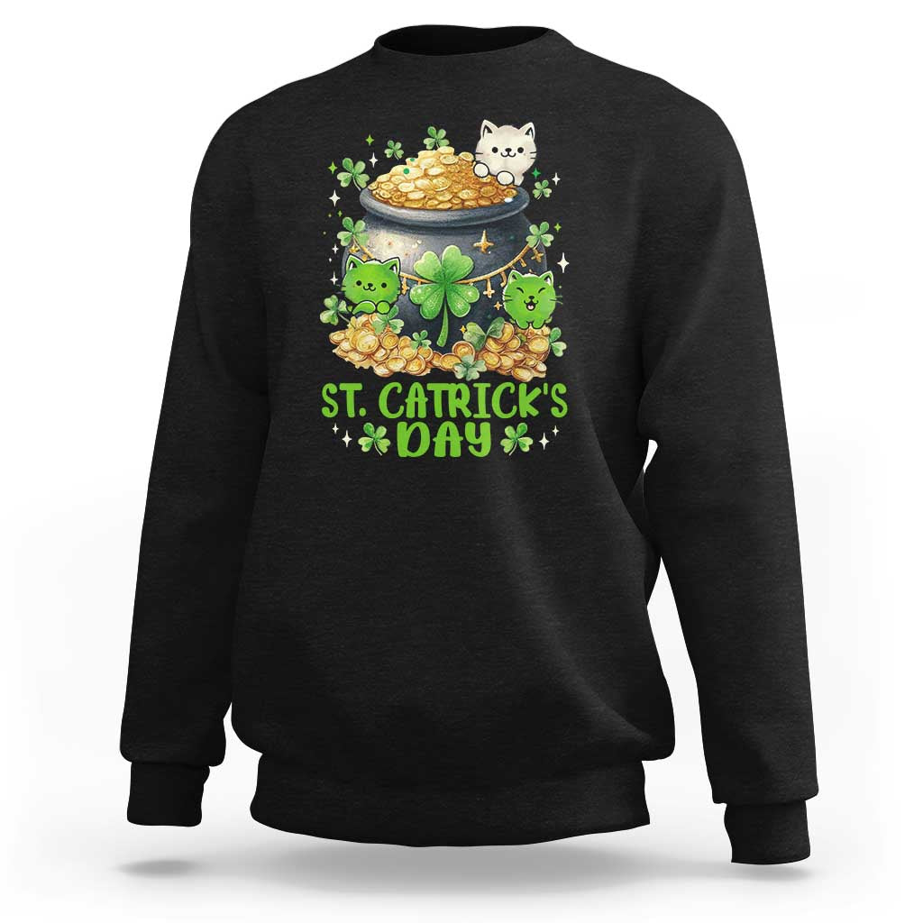 Cats St Patricks Day Sweatshirt Pot Of Gold Kitty Lover Lucky Irish