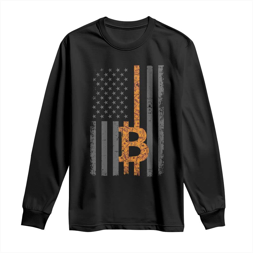 BTC Bitcoin American Flag Long Sleeve Shirt Crypto Buy the Dip