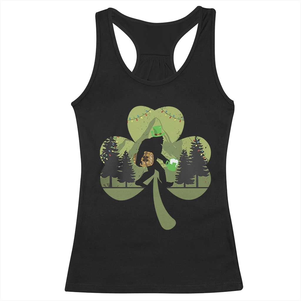 St Patricks Day Bigfoot Racerback Tank Top Sasquatch Irish Beer Lovers Shamrock Clover Leaf