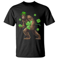 Black Bigfoot T-shirt with leprechaun hat and green shamrock graphic