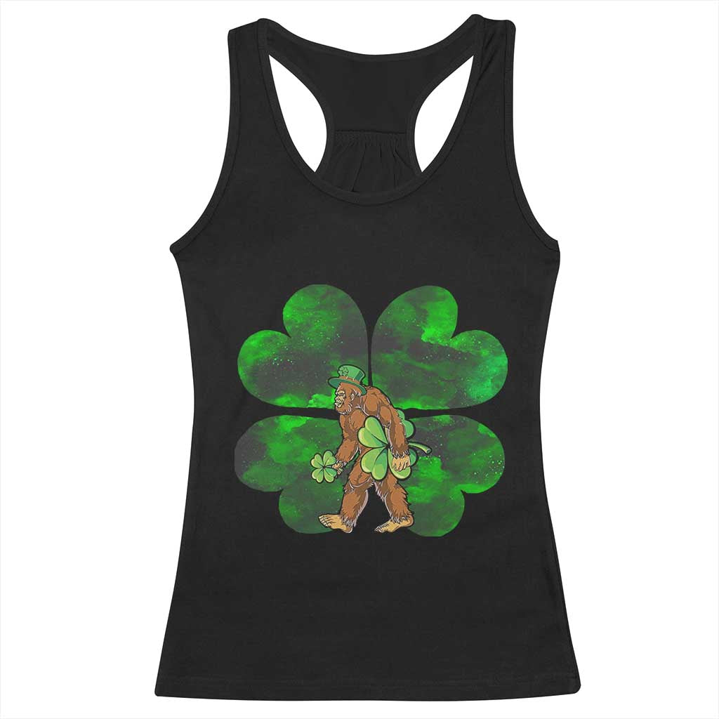 St Patricks Day Lucky Shamrock Bigfoot Racerback Tank Top Funny Sasquatch Irish