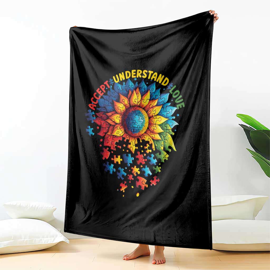 Autism Acceptance Sunflower Puzzle Throw Blanket Accept Understand Love ASD