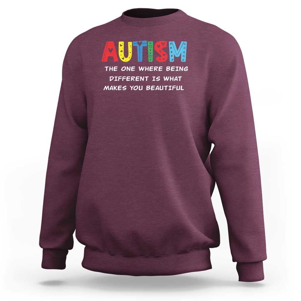Autism Awareness Sweatshirt Different Makes You Beautiful ASD Month Support