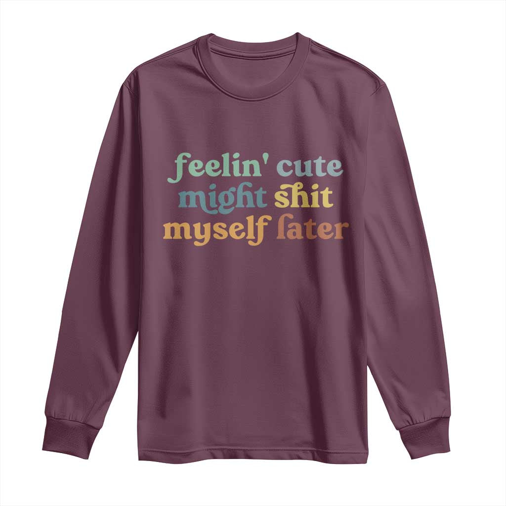 Long-sleeve shirt in maroon with multicolor funny slogan graphic