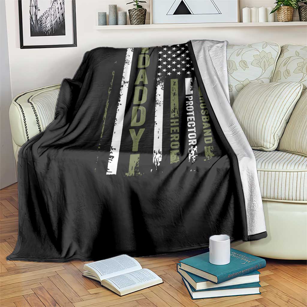 Daddy Husband Protector Hero Throw Blanket Fathers Day Vintage American Flag
