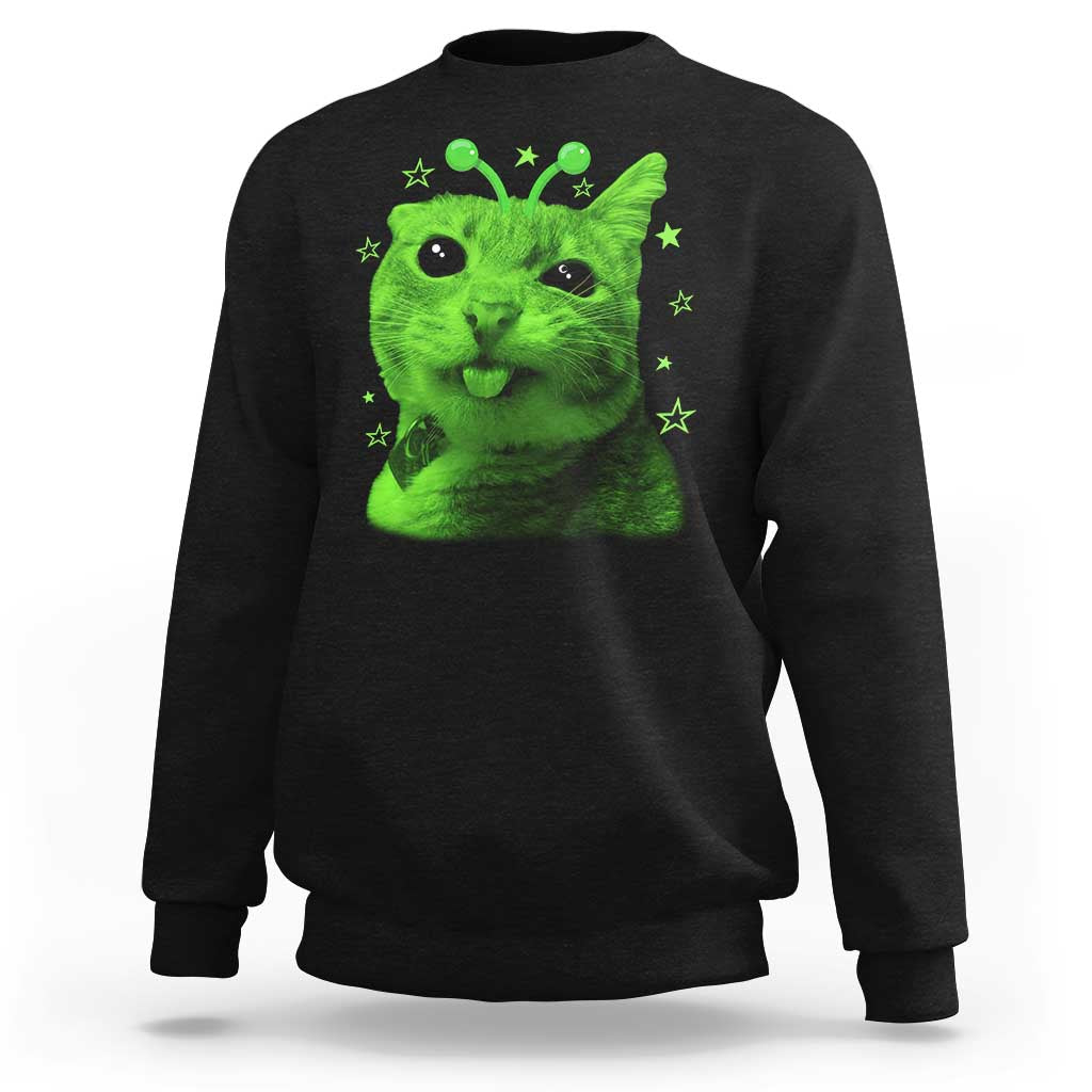 Funny Alien Cat Meme Retro Y2K Vintage Space Kitty Sweatshirt