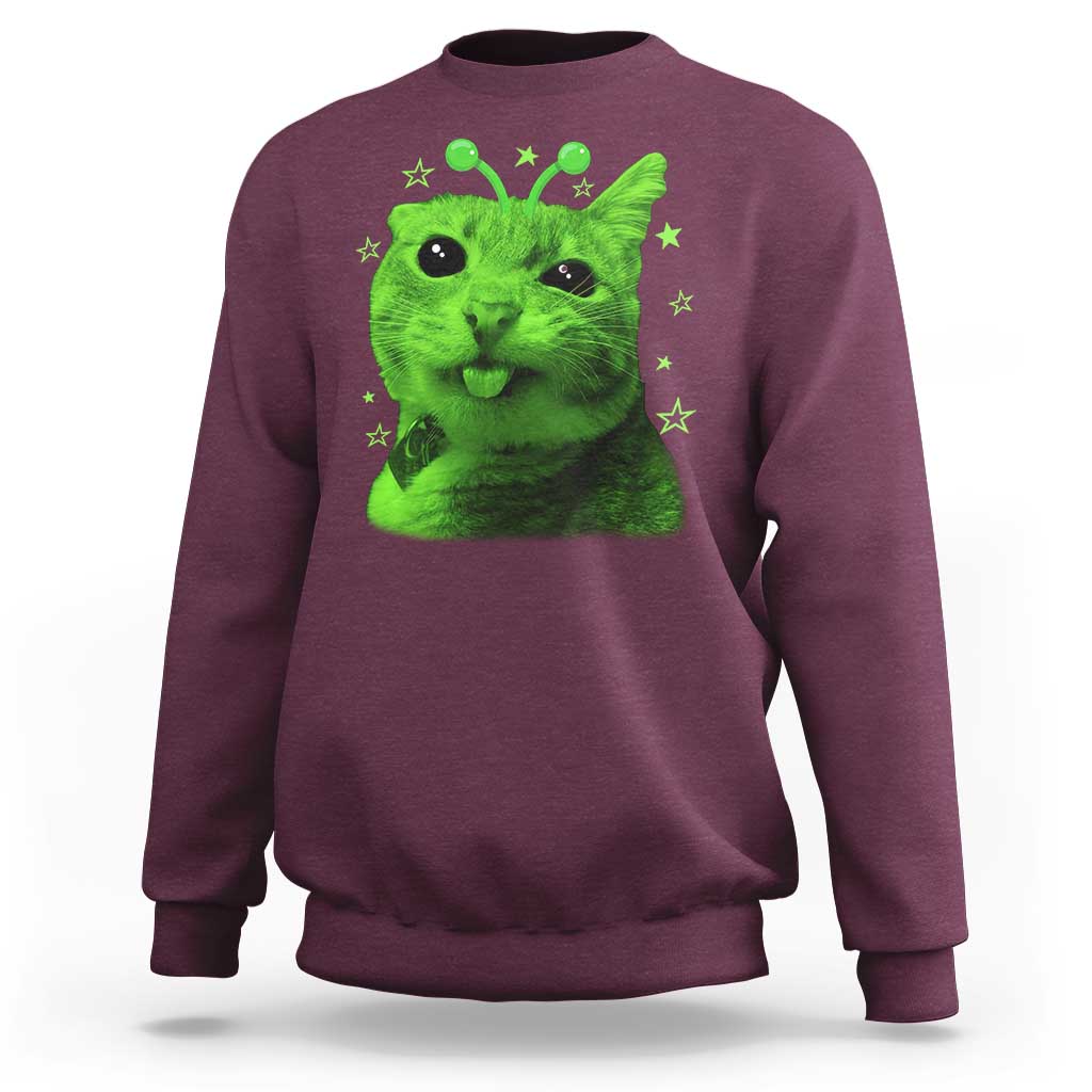Funny Alien Cat Meme Retro Y2K Vintage Space Kitty Sweatshirt