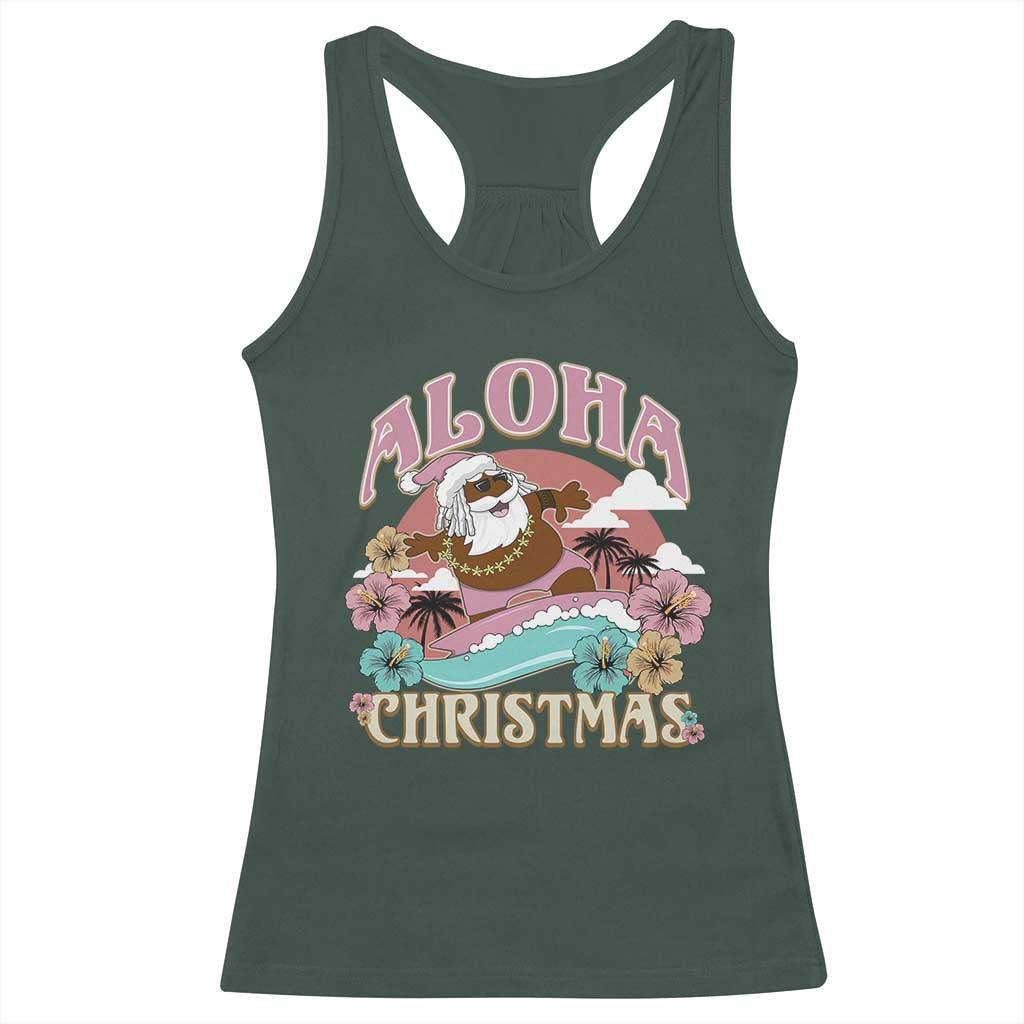 Hawaii Christmas Racerback Tank Top Retro African American Surfing Santa With Tattoos Aloha Christmas