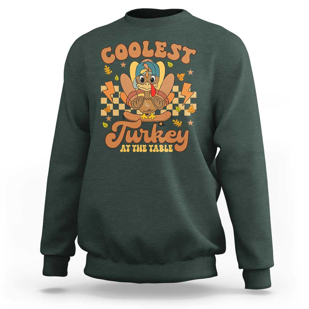 Thanksgiving Kids Sweatshirt Coolest Turkey At The Table Boys Toddler Youth - Wonder Print Shop