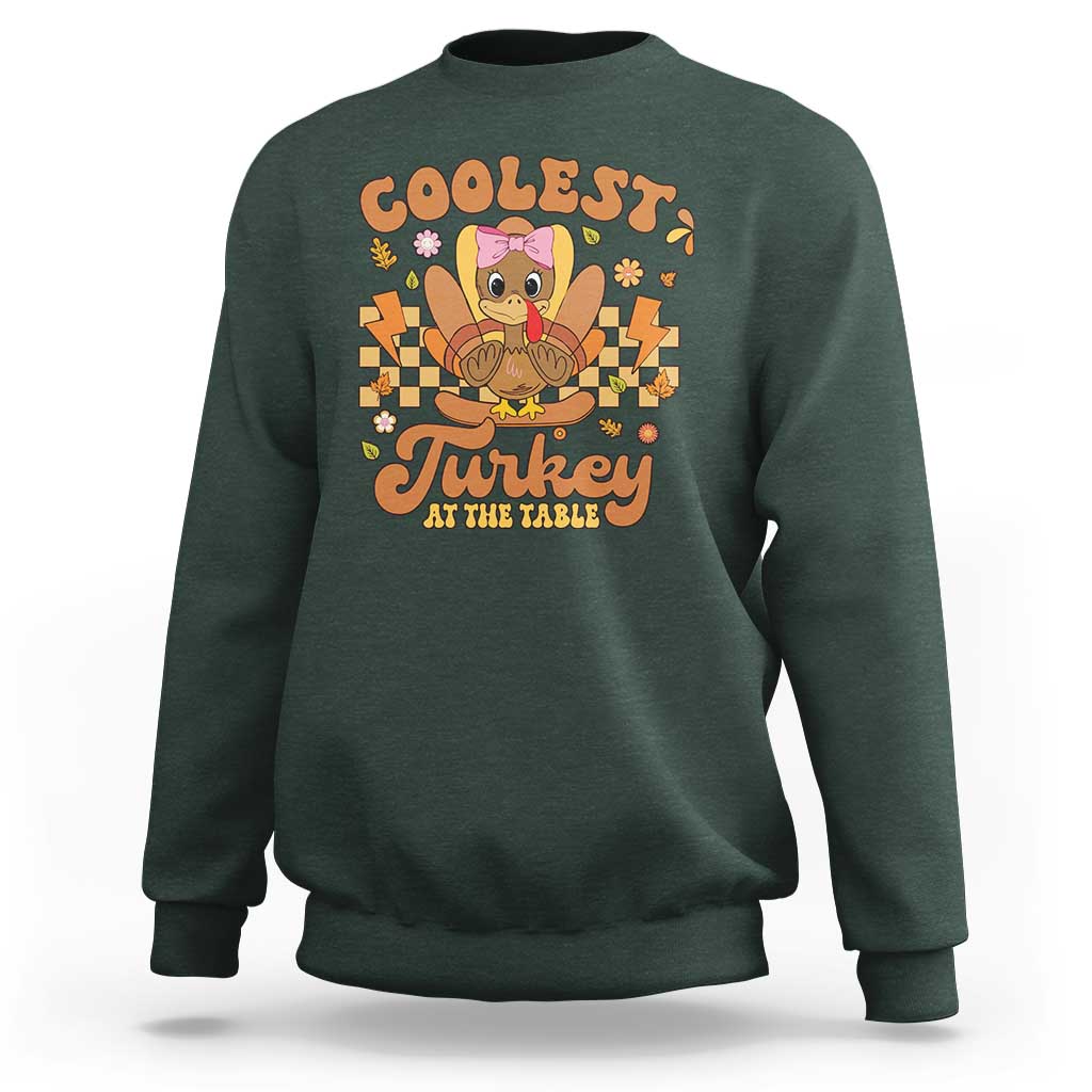 Thanksgiving Kids Sweatshirt Coolest Turkey At The Table Girls Toddler Youth - Wonder Print Shop