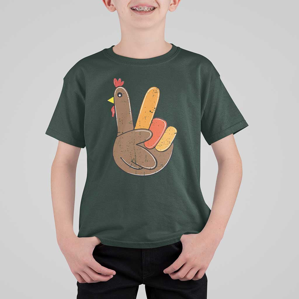 Thanksgiving T Shirt For Kid Peace Sign Turkey Hand Cool Thanksgiving Hippie - Wonder Print Shop