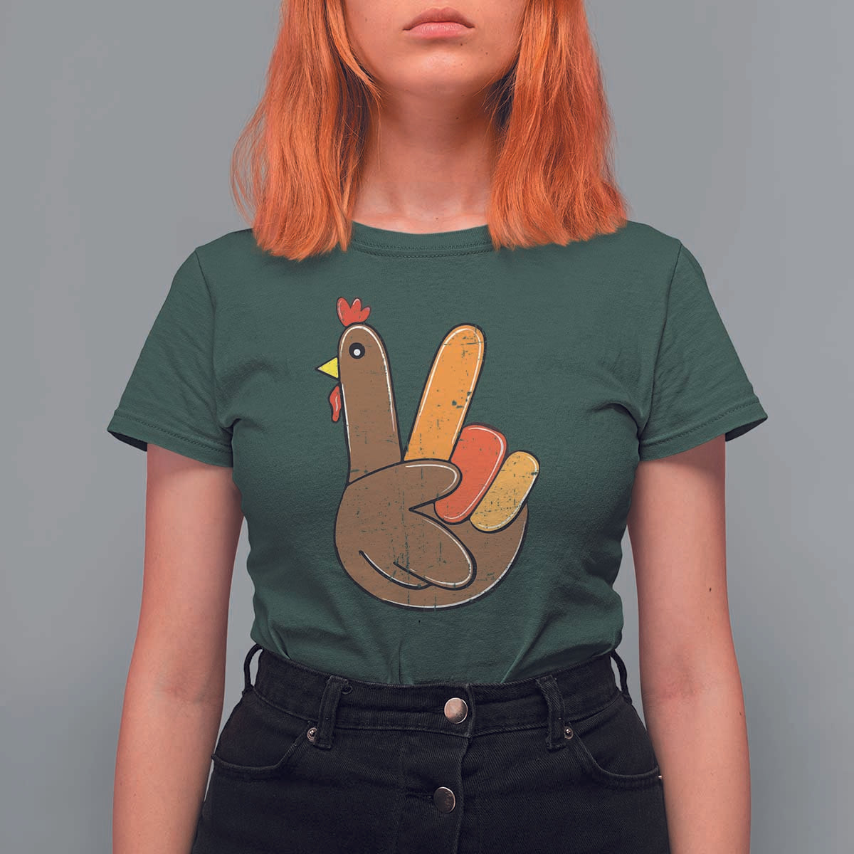 Thanksgiving T Shirt For Women Peace Sign Turkey Hand Cool Thanksgiving Hippie - Wonder Print Shop