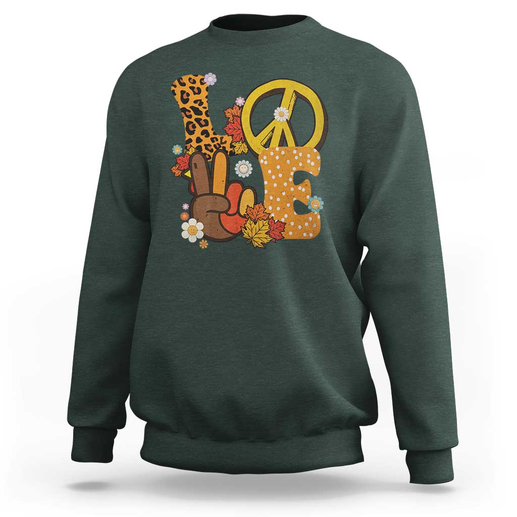 Thanksgiving Sweatshirt Peace Sign Love Turkey Hand - Wonder Print Shop