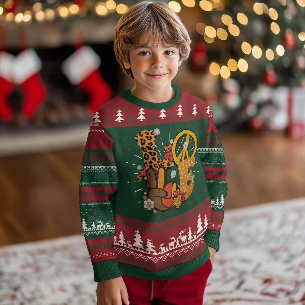 Thanksgiving Knitted Sweatshirt Peace Sign Love Turkey Hand - Wonder Print Shop