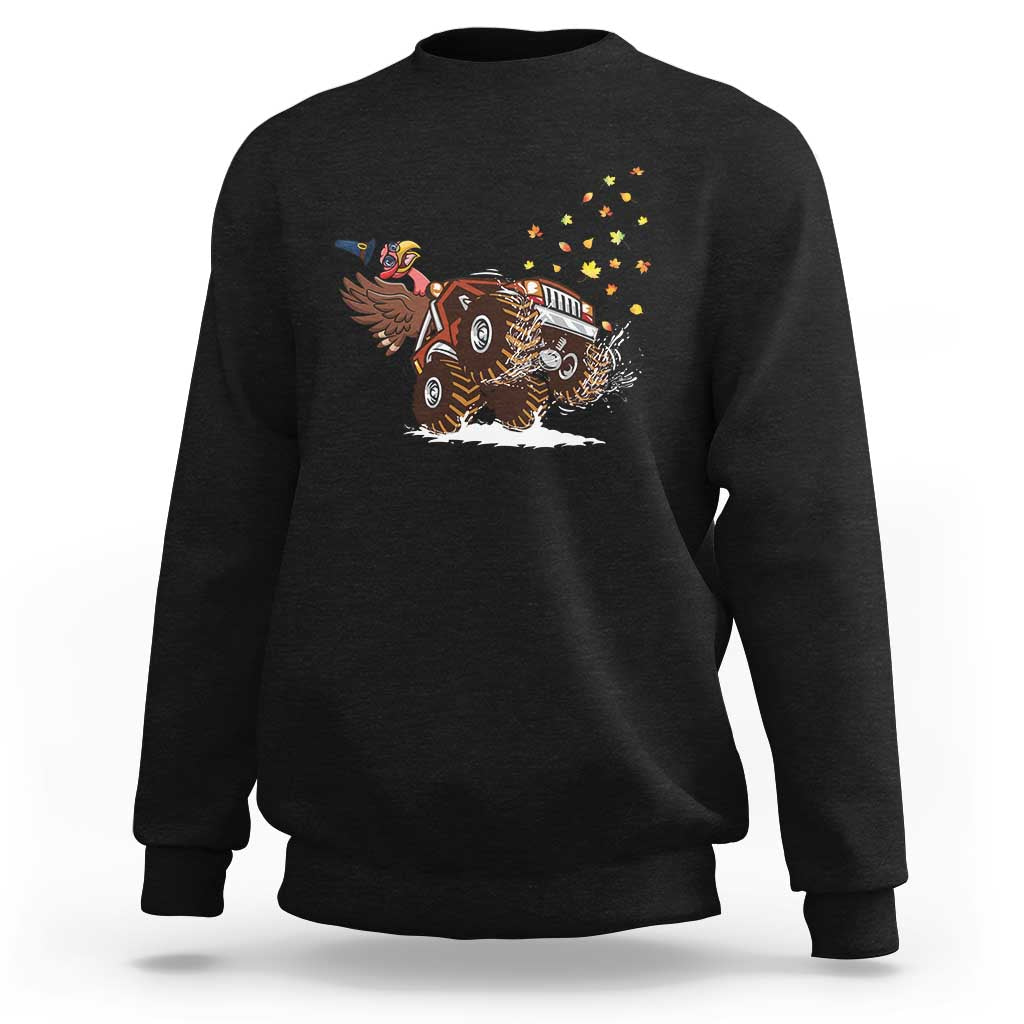 Thanksgiving Turkey Sweatshirt Riding Monster Truck Boys Kids - Wonder Print Shop