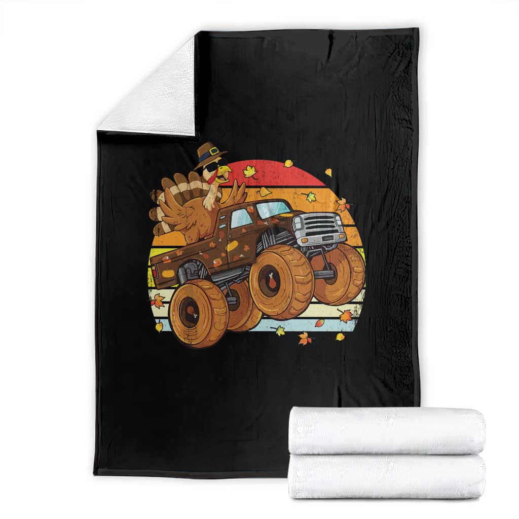 Thanksgiving Turkey Riding Monster Truck Throw Blanket Retro Fall Boy Tee Kids Autumn - Wonder Print Shop
