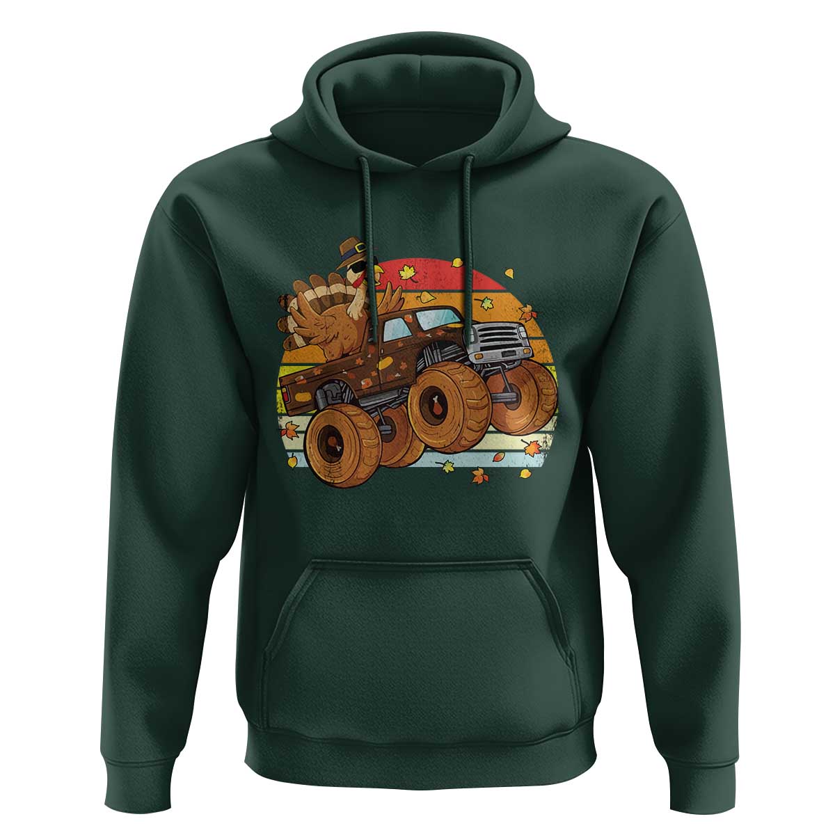 Thanksgiving Turkey Riding Monster Truck Hoodie Retro Fall Boy Tee Kids Autumn