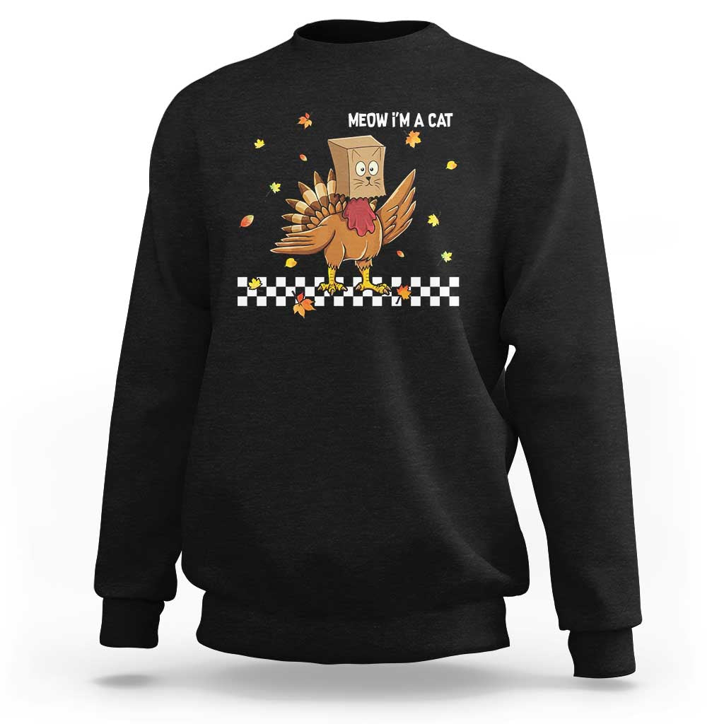 Turkey Cat Sweatshirt Funny Thanksgiving Meow - Wonder Print Shop