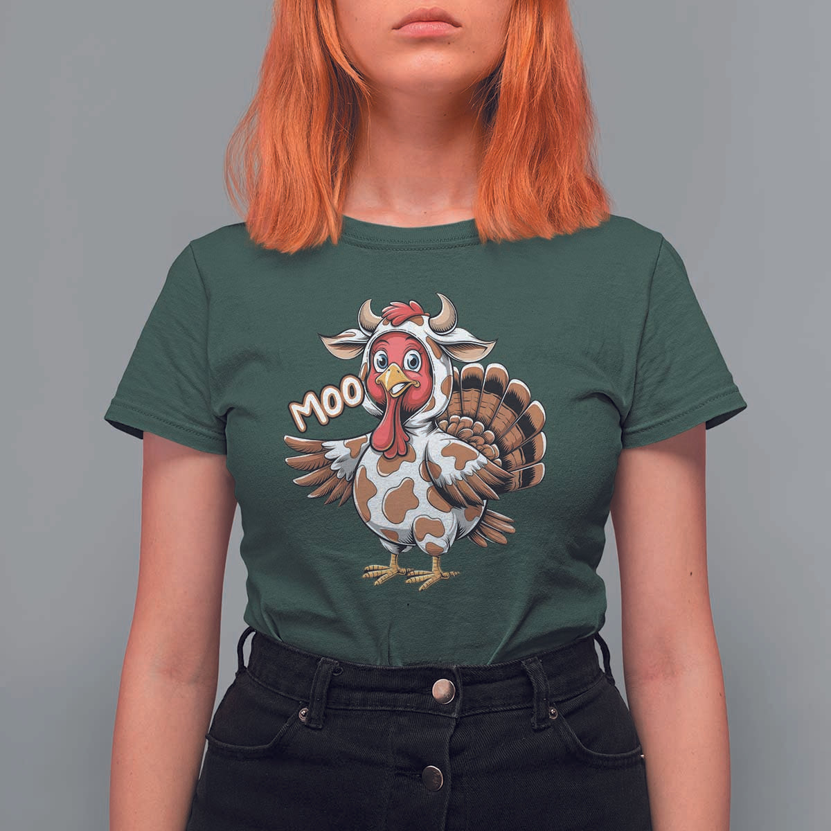 Funny Thanksgiving T Shirt For Women Turkey Moo Cow Lovers - Wonder Print Shop