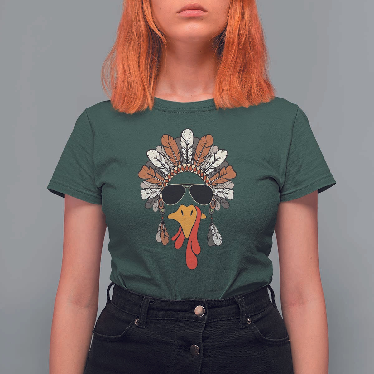 Funny Turkey Face T Shirt For Women Family Matching Native Hat Cute Fall Thanksgiving - Wonder Print Shop