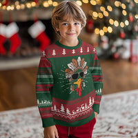 Kids knitted crewneck sweatshirt with turkey graphic, Christmas fair isle pattern