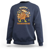 Navy sweatshirt with cartoon turkey gamer Thanksgiving graphic
