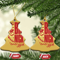 Two gold bell-shaped Christmas ornaments with red “BIG NICK energy” Santa graphic.