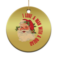 Gold round Santa Christmas ornament with red bearded Santa face and love message
