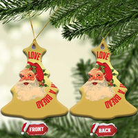Pair of gold bell Santa Christmas ornaments with red I love message and Santa portrait