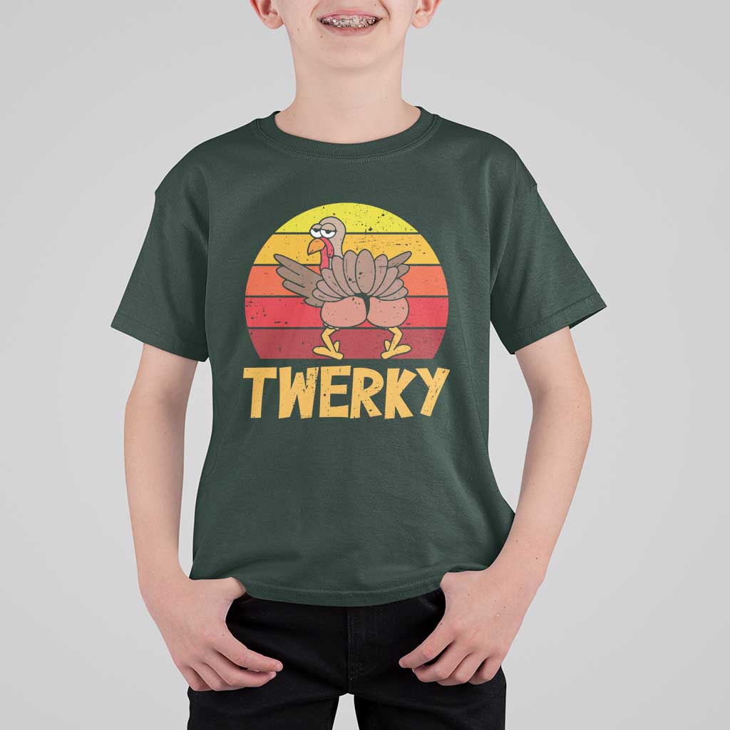 Funny Thanksgiving T Shirt For Kid Vintage Twerky Turkey Butt Twerk Dance Pun Gift - Wonder Print Shop