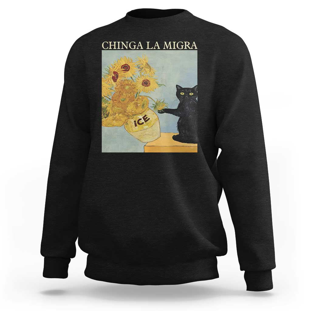 Chinga la Migra Sweatshirt Subtle FDT Black Cat Meme Van Gogh Art - Wonder Print Shop