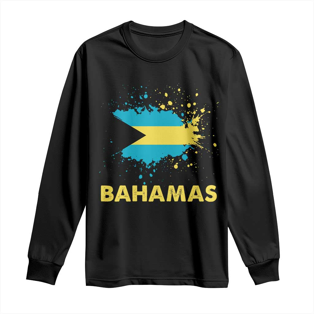 Bahamas Flag Long Sleeve Shirt Retro Vintage Watercolors Sport Bahamian Gifts - Wonder Print Shop