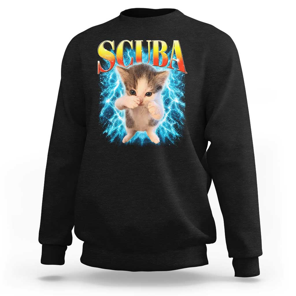 Funny Cat Scuba Dancing Meme 90s Retro Bootleg Graphic Sweatshirt