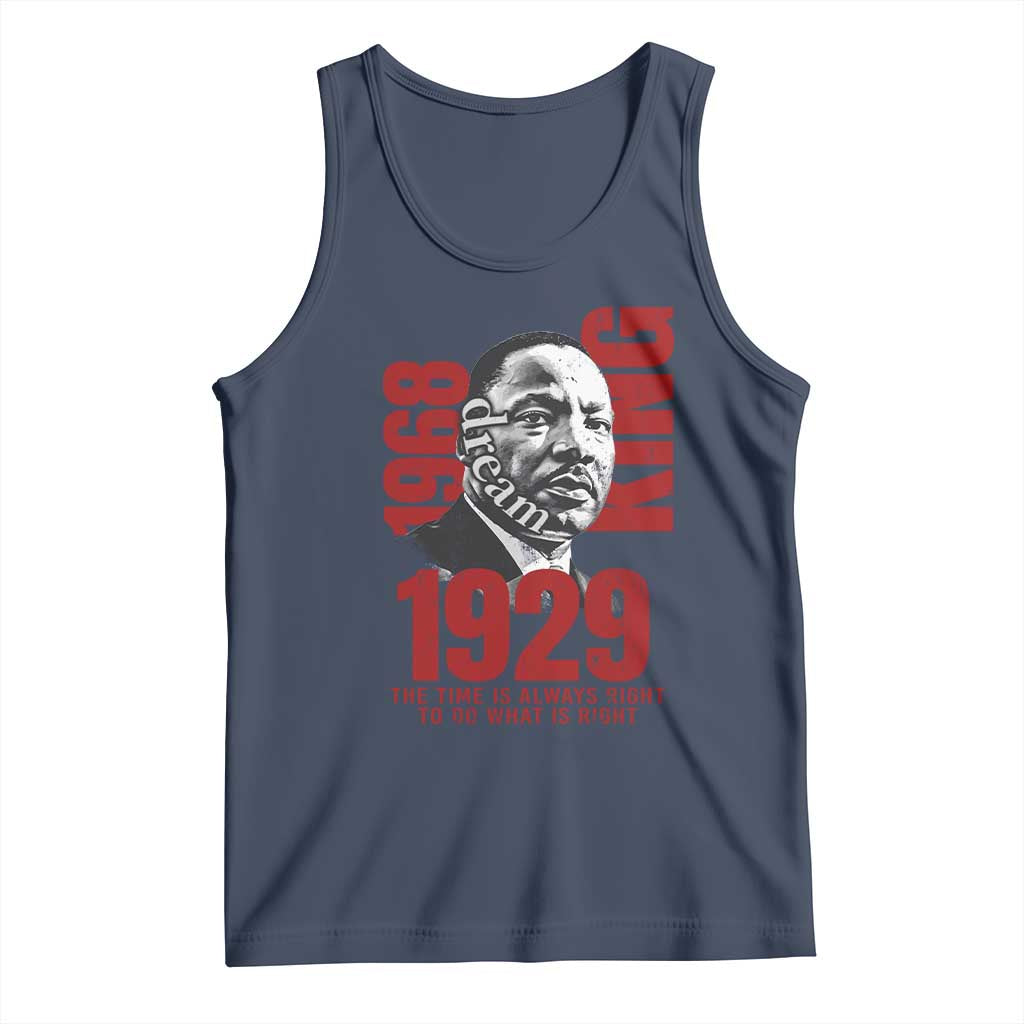 Navy tank top with red 1929 Martin Luther King Jr graphic and portrait front