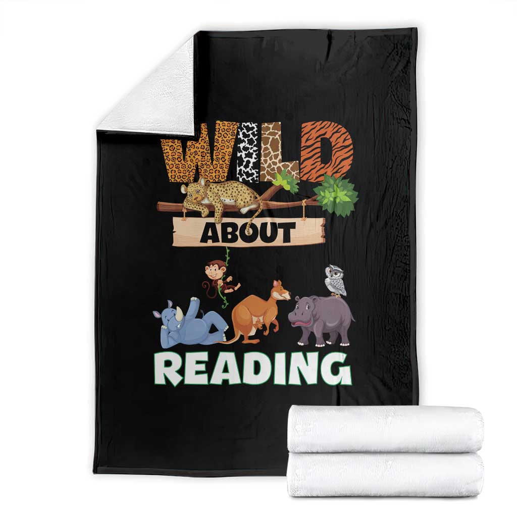Wild About Reading Throw Blanket Cute Animal Book Lover Kids Teachers