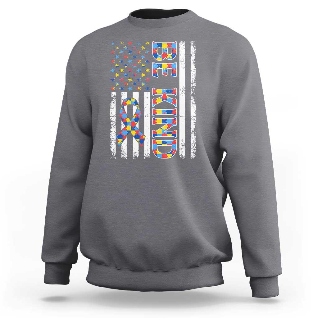 Be Kind Autism Sweatshirt USA flag Autistic Support