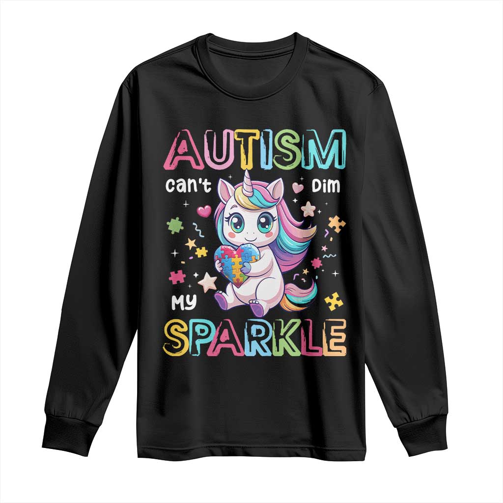 Long sleeve crewneck T-shirt with autism unicorn graphic, black