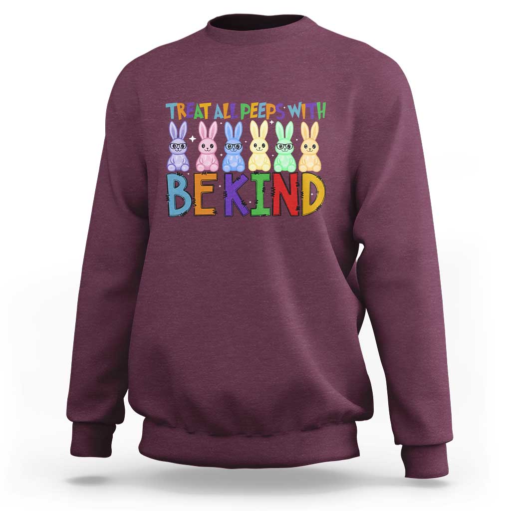 Teacher Easter Sweatshirt Treat All Peeps With Kindness Funny Bunny